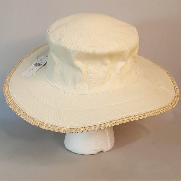 Antropologie Hat Wide Brim Bucket Hat Cotton And Paper Straw Trim Adjustable main image 8